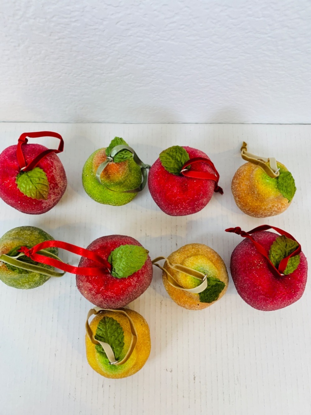 Frosted Sugared Icy Fruit Hanging Ornaments 9PC Set Apples Pears Life Size Decor - Picture 12 of 15